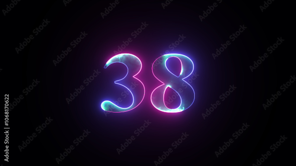 Abstract glowing neon number 38 . Blue and purple neon futuristic effect. Trendy glow lighting Abstract glowing neon number 38 . Blue and purple neon futuristic effect. Trendy glow lighting