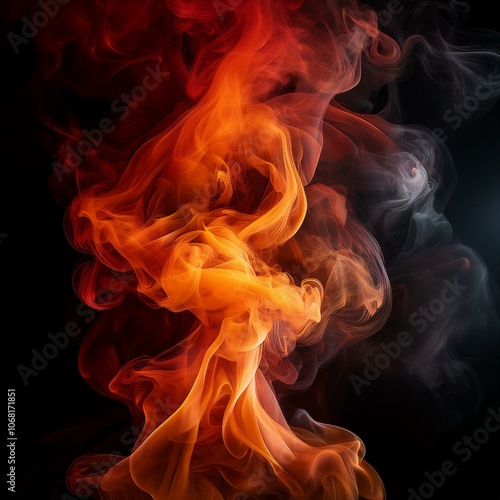 Fiery orange and red steam on a deep black background, creating a bold, intense backdrop for digital art or dramatic designs