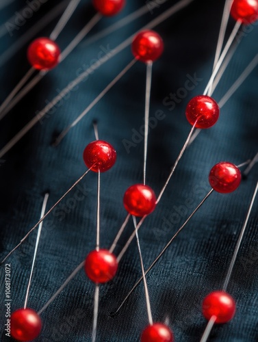 Embroidered red pins on a calendar event Planner calendar,clock to set timetable organize schedule,planning for business meeting or travel planning concept.