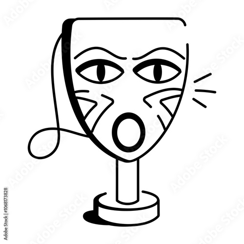 Tribal mask on a stand, hand drawn icon 

