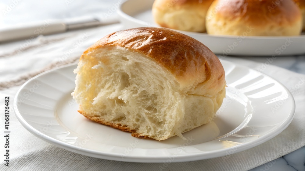 Soft and fluffy brioche bread on white plate Soft and fluffy brioche bread on white plate