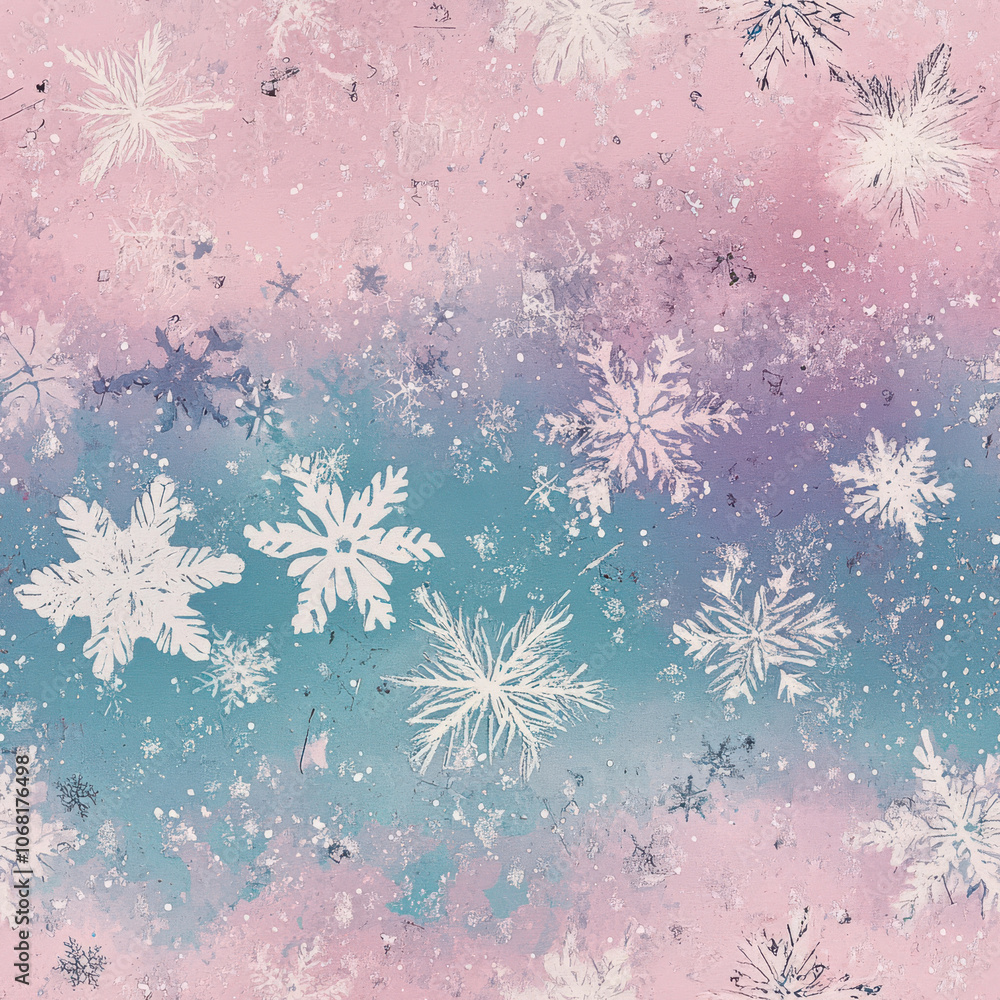 Pastel snowflakes on colorful background create whimsical winter scene. soft hues of pink and blue blend beautifully, evoking serene and magical atmosphere Pastel snowflakes on colorful background create whimsical winter scene. soft hues of pink and blue blend beautifully, evoking serene and magical atmosphere