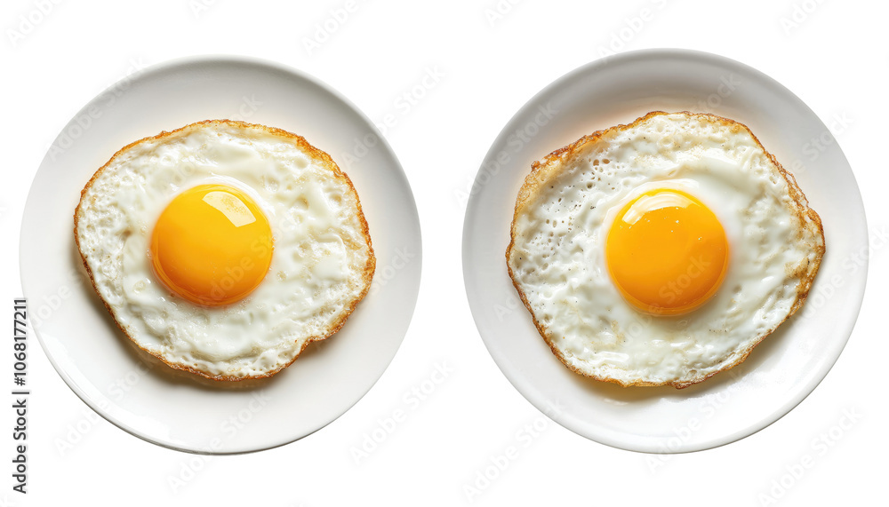 Delicious fried eggs with soft yolks on a plate. transparent background Delicious fried eggs with soft yolks on a plate. transparent background