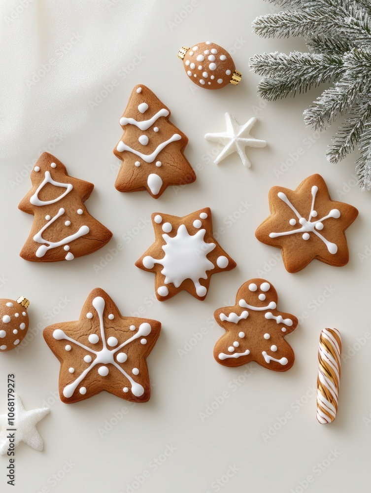 horizontal image, top view of cute gingerbread cookies and Christmas decorations. For banner, design, card, flyer, invitation, blog, menu, restaurant, social media, interior, recipe book horizontal image, top view of cute gingerbread cookies and Christmas decorations. For banner, design, card, flyer, invitation, blog, menu, restaurant, social media, interior, recipe book