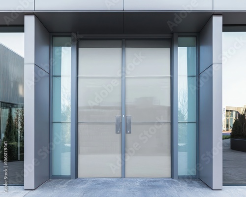 Architectural photography with modern light gray double doors.