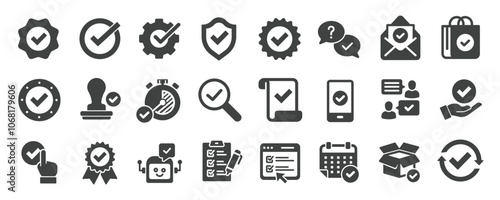 Checkmark solid icons collection. Containing approve, done, choice, option etc icons. For website marketing design, logo, app, template, ui, etc. Vector illustration.