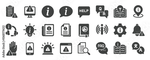 Information solid icons collection. Containing guide, instruction, manual, guidebook etc icons. For website marketing design, logo, app, template, ui, etc. Vector illustration.