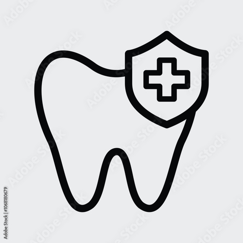 Tooth protection icon vector. Dental teeth care shield protection bacteria symbol outline icon. Editable stroke