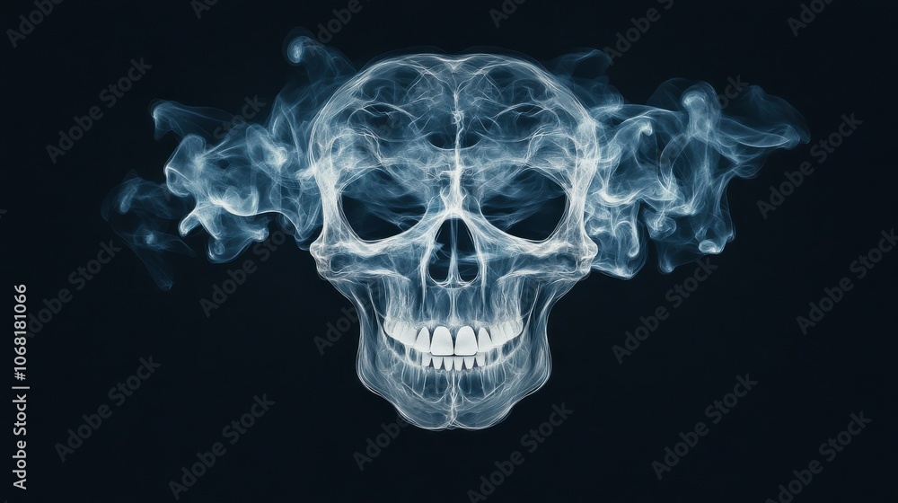 Explore the intriguing intersection of art and science through a captivating skull illustration surrounded by ethereal smoke Explore the intriguing intersection of art and science through a captivating skull illustration surrounded by ethereal smoke