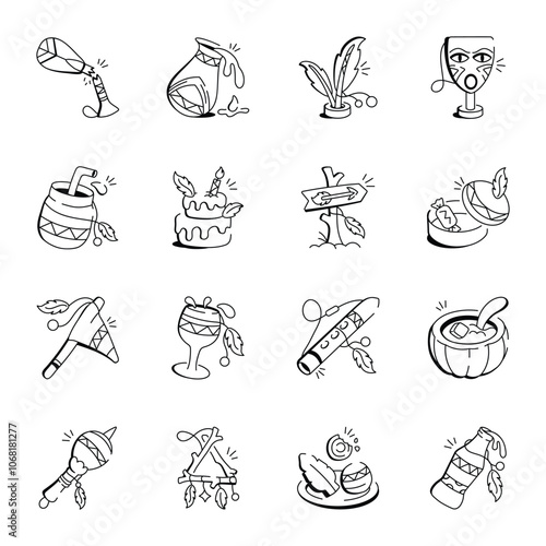 Set of Boho Artefacts Doodle Icons
