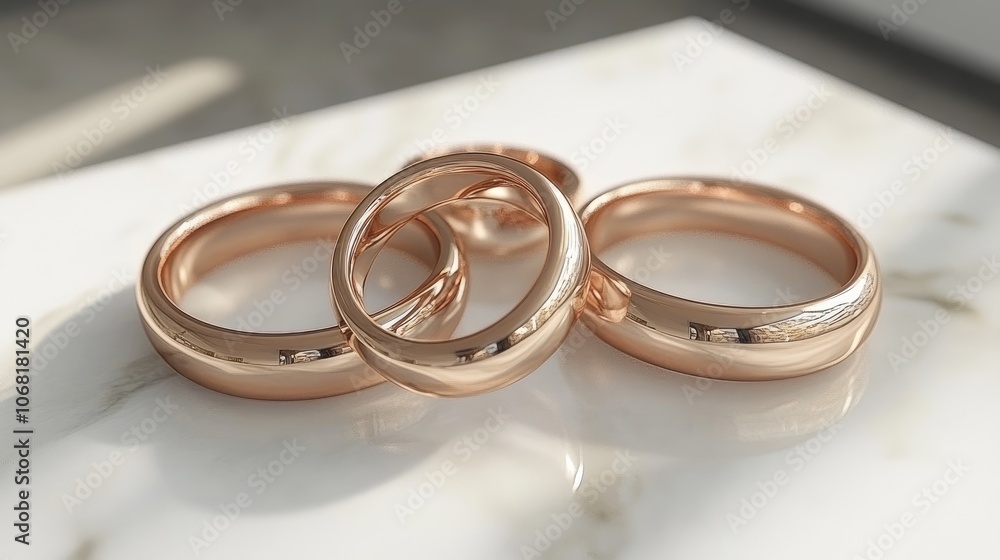 Elegant Rose Gold Wedding Rings on a Marble Surface Elegant Rose Gold Wedding Rings on a Marble Surface