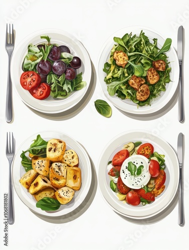 Meal plan with healthy food on white background. Diet concept