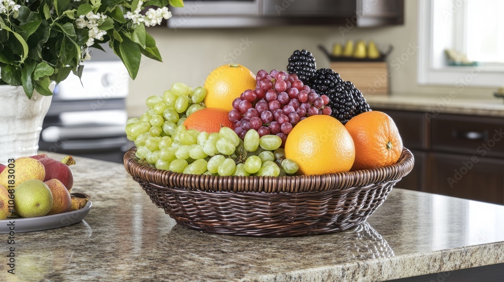 Fresh Fruit Basket on a Kitchen Countertop Fresh Fruit Basket on a Kitchen Countertop