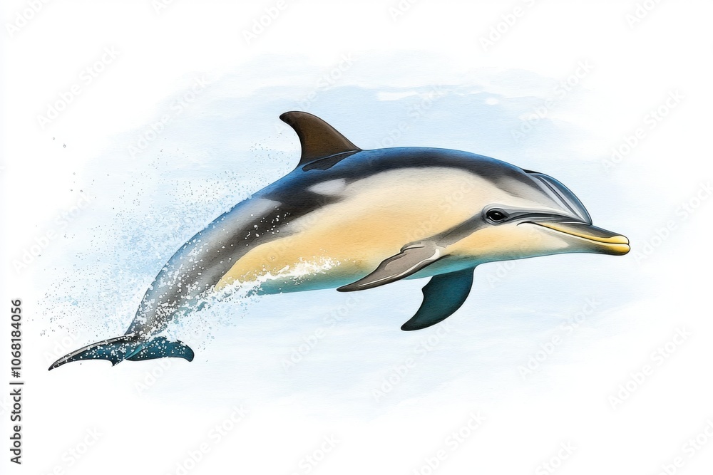 A vibrant illustration of a dolphin leaping out of the water, showcasing its sleek body and playful nature. A vibrant illustration of a dolphin leaping out of the water, showcasing its sleek body and playful nature.