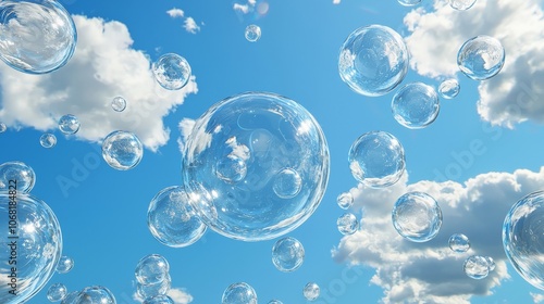 Peculiar image of a sky filled with floating, transparent spheres