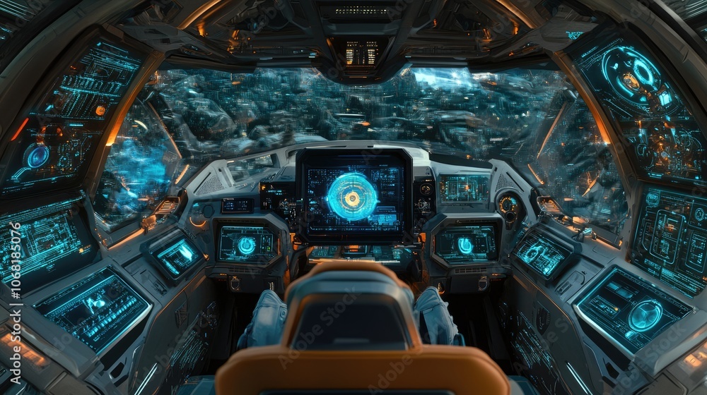 Fototapeta premium Futuristic Spacecraft Cockpit Interior View