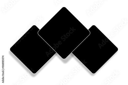 3 Blank round square photo frames in a simple overlapping layout. Used as a printable template for photo collage or a mock up for album pictures and photographs collection in a classic flat style.