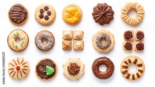 Set of different Christmas cookies on white background