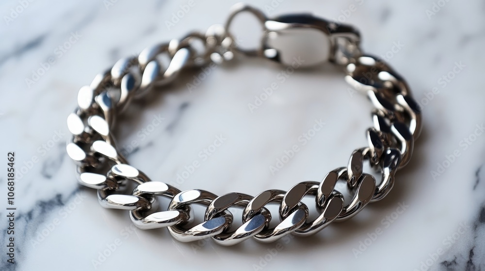 Obraz premium Elegant Silver Chain Bracelet on Marble Surface