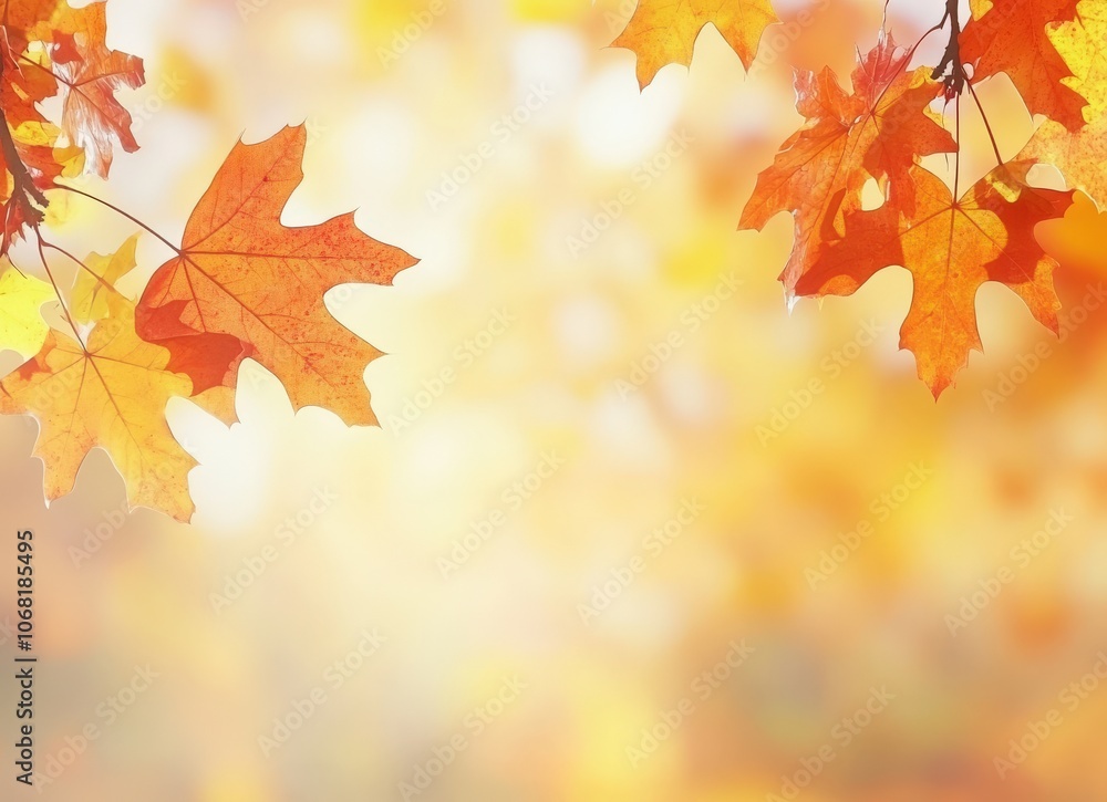 Close-up of vibrant orange maple leaves against a soft, blurred autumnal backdrop. Close-up of vibrant orange maple leaves against a soft, blurred autumnal backdrop.