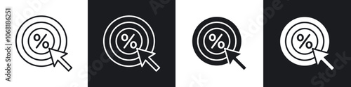 Click through rate icon in solid and outlined style. black and white colors