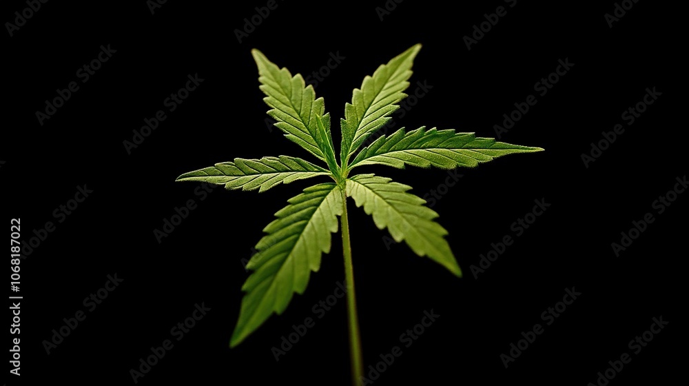 Small green marijuana leaves on a black background. Close-up one plant medical cannabis. Small green marijuana leaves on a black background. Close-up one plant medical cannabis.