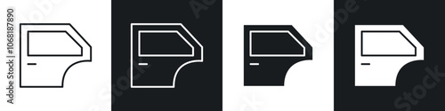 car door icon in solid and outlined style. black and white colors