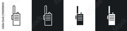 Two way radio icon in solid and outlined style. black and white colors