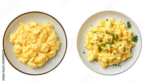 Delicious scrambled eggs on a plate. transparent background photo