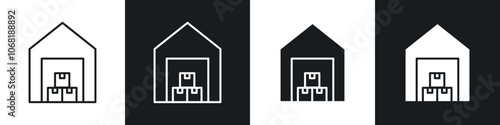 Warehouse icon vector collection in black and white.