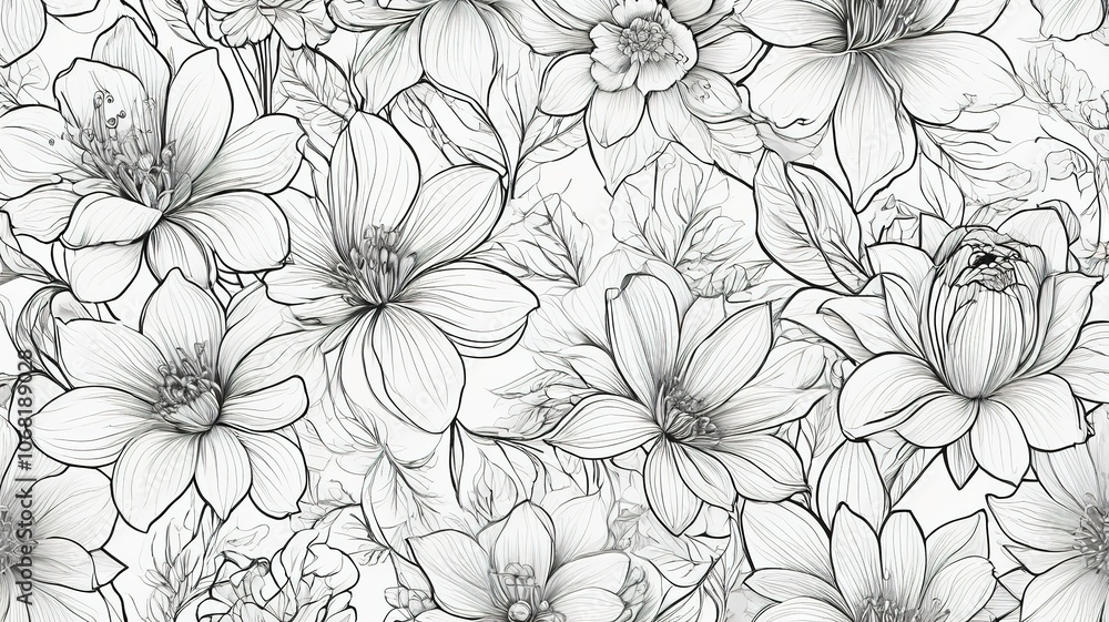 Continuous line flower pattern, seamless illustration for backgrounds. Continuous line flower pattern, seamless illustration for backgrounds.