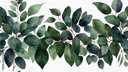 Watercolor eucalyptus green leaves frame for wedding invites, save the date, or greetings.