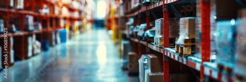 Warehouse shelves are filled with inventory and packaging materials for efficient storage and distribution. This is crucial for managing a successful supply chain and ensuring smooth operations