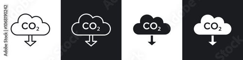 Low carbon dioxide icon in solid and outlined style. black and white colors