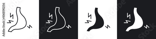 Stomachache icon in solid and outlined style. black and white colors