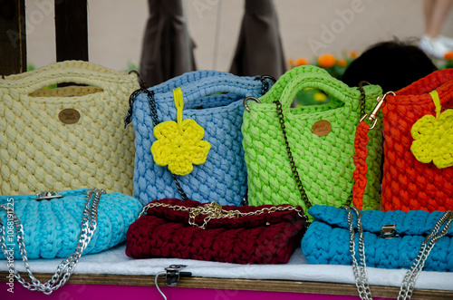 Obraz na płótnie designer and decorative knitted yarn bags w salonie