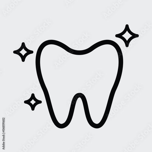 Teeth whitening icon vector. Dental whitening tooth shine symbol outline icon. Editable stroke