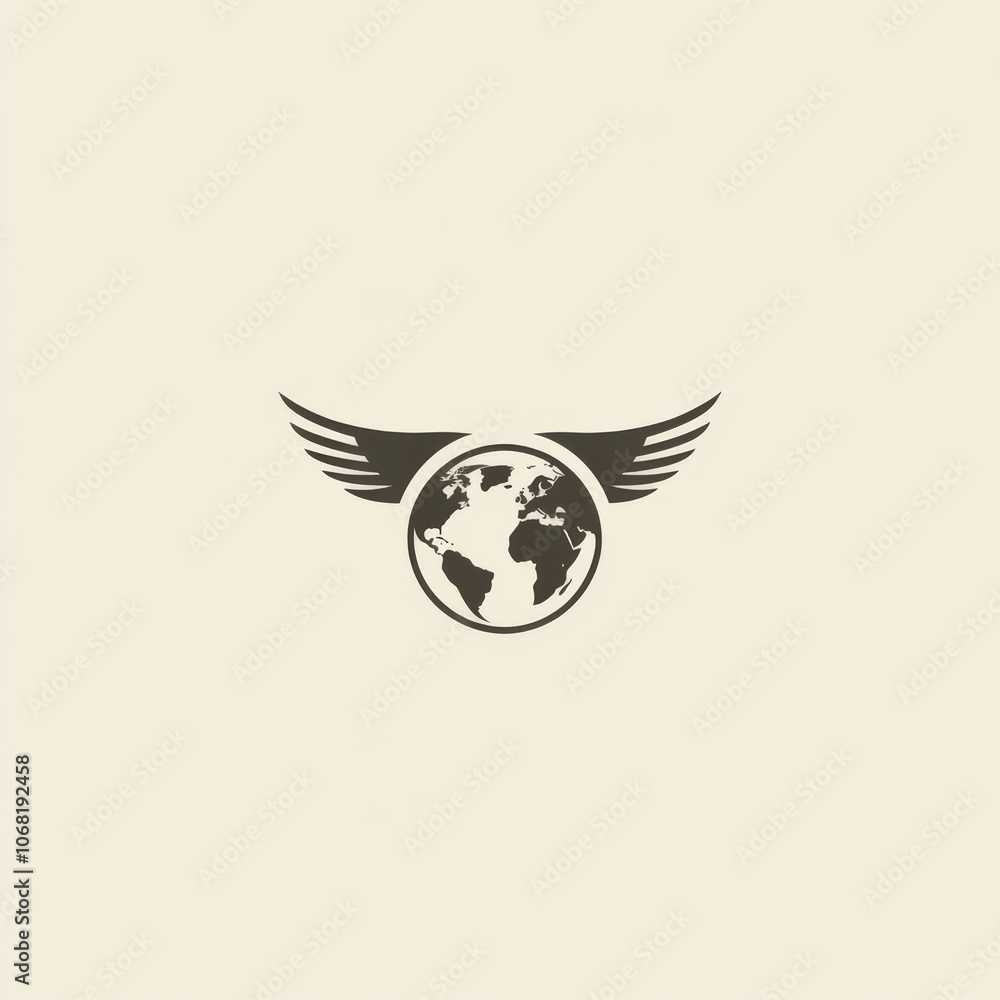 Minimalist Travel Logo with Globe and Wings – Symbol of Global Reach Minimalist Travel Logo with Globe and Wings – Symbol of Global Reach