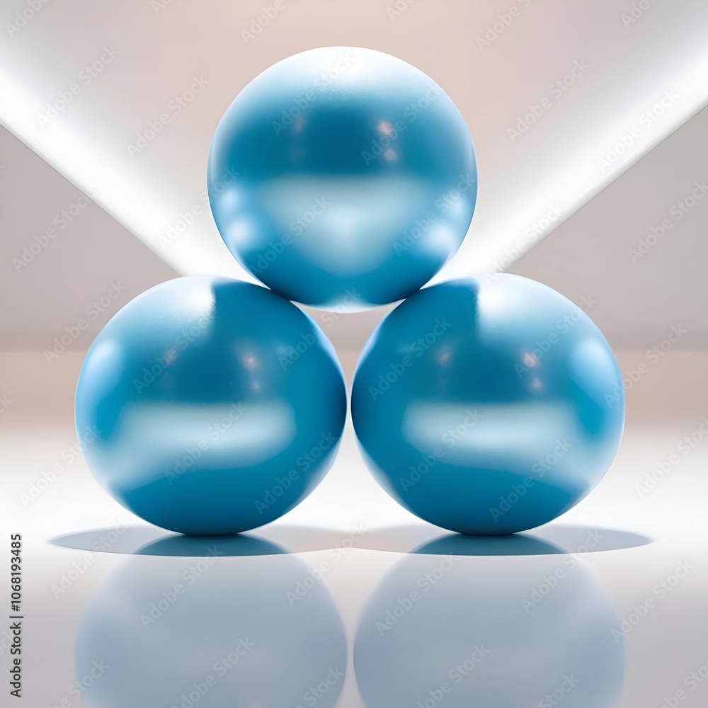 bright, light blue spheres of equal size, each with a slight sheen, arranged in a perfect formation against a clean, soft and calm light background. bright, light blue spheres of equal size, each with a slight sheen, arranged in a perfect formation against a clean, soft and calm light background.