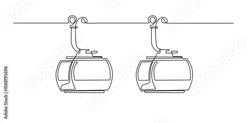continuous line drawing of cable car.one line drawing of cable car transportation in mountainous areas for tourism.single line vector illustration.isolated white background