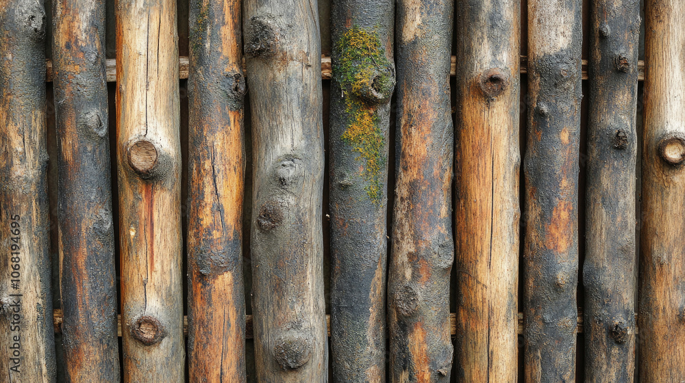 Close-up of bamboo stalks arranged vertically with textured overlapping lines in shades of green and brown. Close-up of bamboo stalks arranged vertically with textured overlapping lines in shades of green and brown.