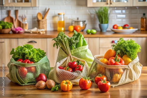 Eco-Friendly Reusable Shopping Bags Filled with Fresh Produce for Sustainable Living and Grocery Shopping