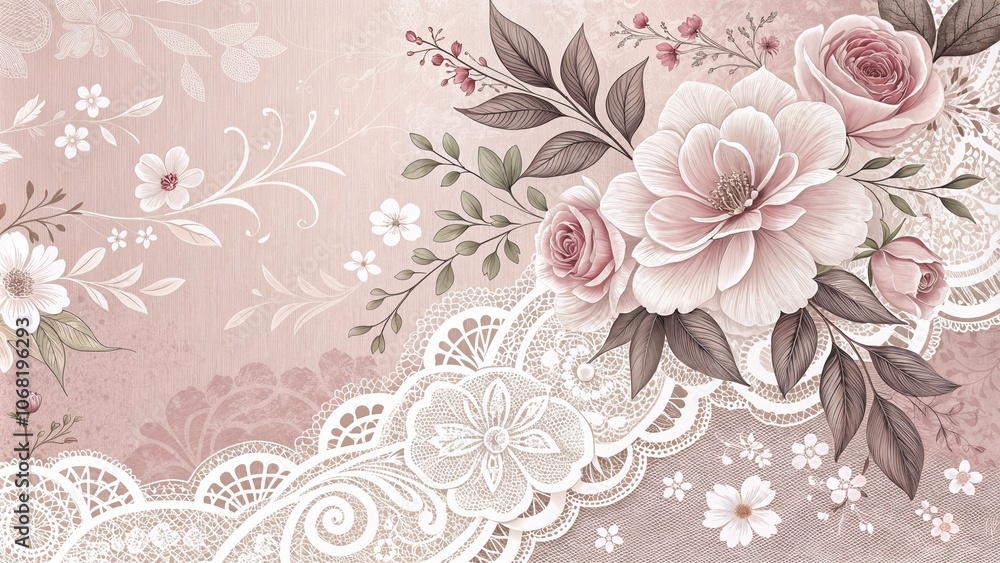 custom made wallpaper toronto digitalPink floral and lace background with roses and vintage style
