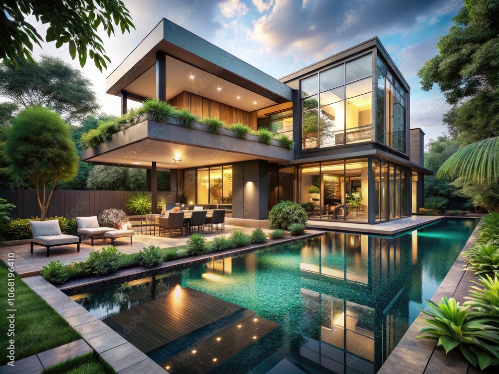 Elegant Outdoor Haven with Stunning Pool View - Urban Exploration Photography of an Architectural Gem Surrounded by Lush Greenery and Modern Design Elements Elegant Outdoor Haven with Stunning Pool View - Urban Exploration Photography of an Architectural Gem Surrounded by Lush Greenery and Modern Design Elements