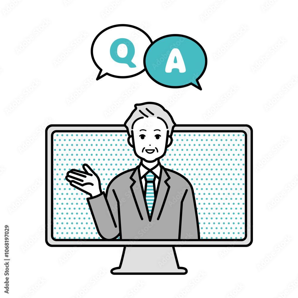 Illustration of a businessperson male giving directions on a computer online.
Illustration of a businessperson male giving directions on a computer online.