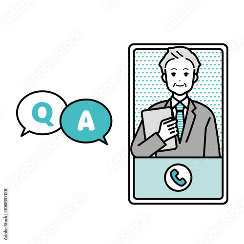 Phone Call Illustration of a male businessperson giving directions online. 