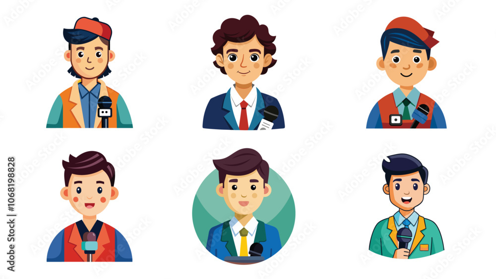 vector illustration of a reporter charachter on a white background. reporter cartoon profile avatar illustration vector illustration of a reporter charachter on a white background. reporter cartoon profile avatar illustration