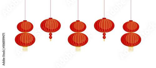 Chinese new year red lanterns. Traditional сhinese holiday decoration. Vector elements for design of banner, greeting card, decor.