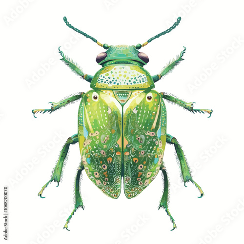 Green beetle isolated on white background. Vector illustration. 