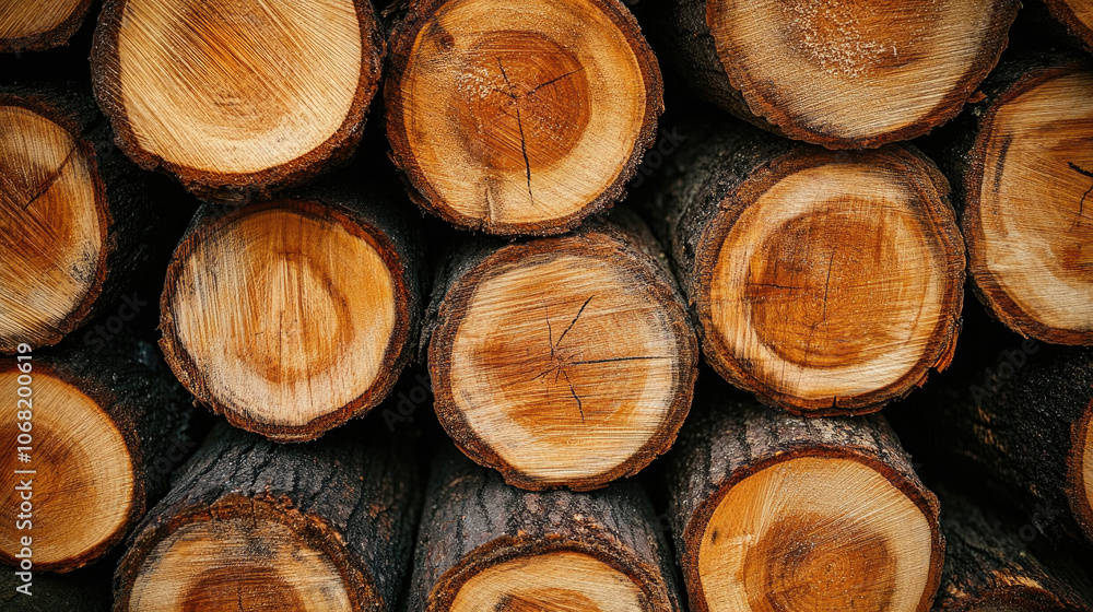 Stack of cut logs showcasing circular tree rings and forestry patterns Stack of cut logs showcasing circular tree rings and forestry patterns